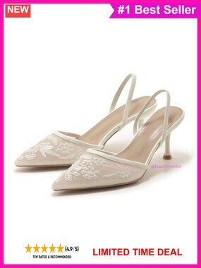 Embroidered Mesh Slingback Kitten Heel Pumps Pointed Toe Wedding Heels